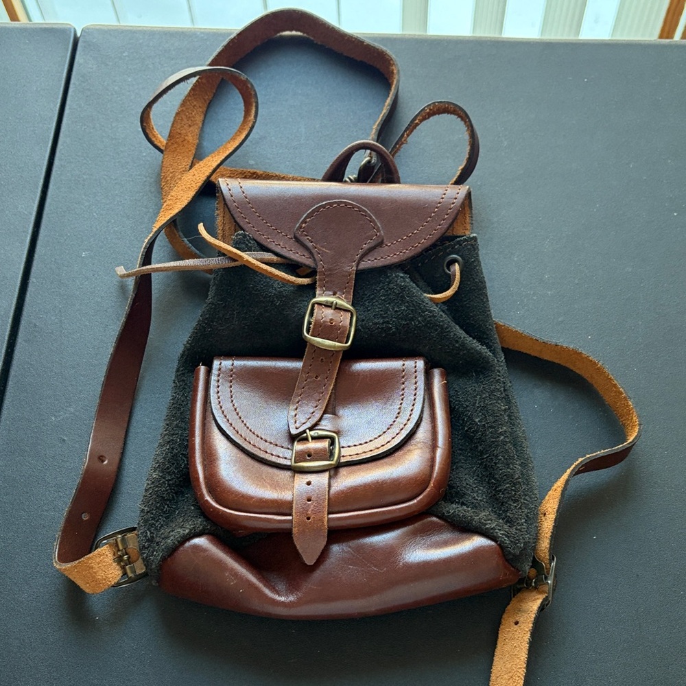 Small Brown and Black Leather Backpack Purse